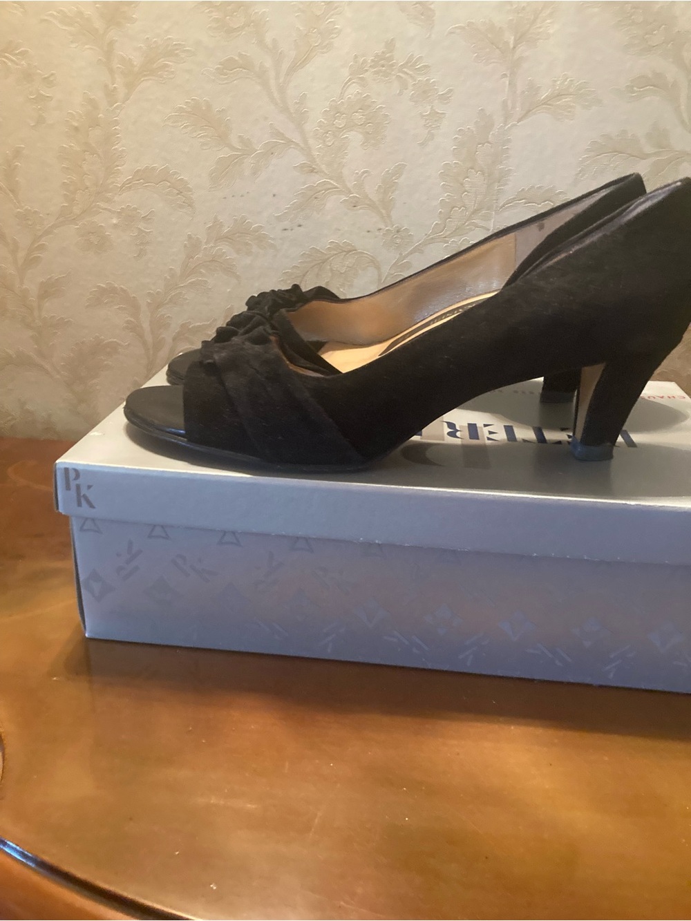 Peter Kaiser Black Ruched Peep-Toe Mid Heel Pumps